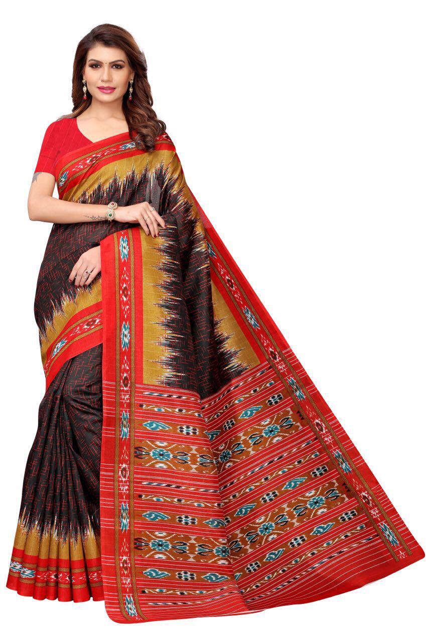 Kaatha Style - Chiffon Printed Saree 5.5 Mtr | Multi Color, Art Silk, Zari Work, Blouse Length 0.8 Mtr, Elegant & Contemporary Design