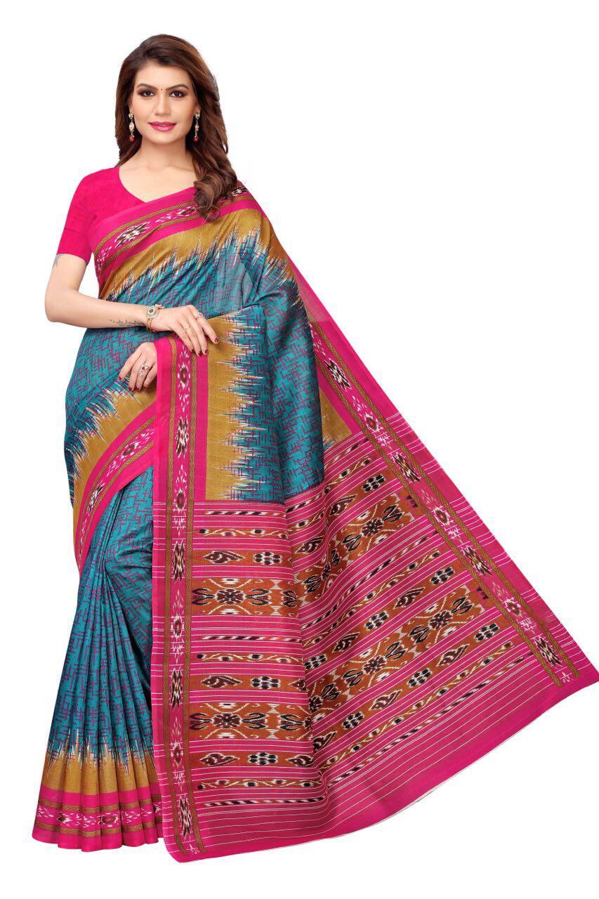 Kaatha Style - Chiffon Printed Saree 5.5 Mtr | Multi Color, Art Silk, Zari Work, Blouse Length 0.8 Mtr, Elegant & Contemporary Design