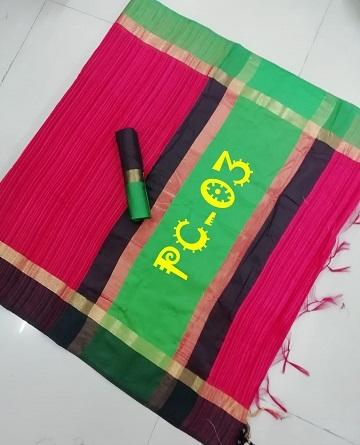 Saree - Medium Soft Cotton, 5.5 Mtr Length, Red And Pink Printed Cotton Silk | Features: Blouse Length 0.8 Mtr, Elegant Pattern Design