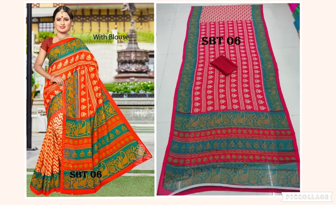 Georgette Printed Saree - 5.5 Mtr Length, 0.8 Mtr Blouse Piece | Art Silk, Orange And Pink Patterned Design
