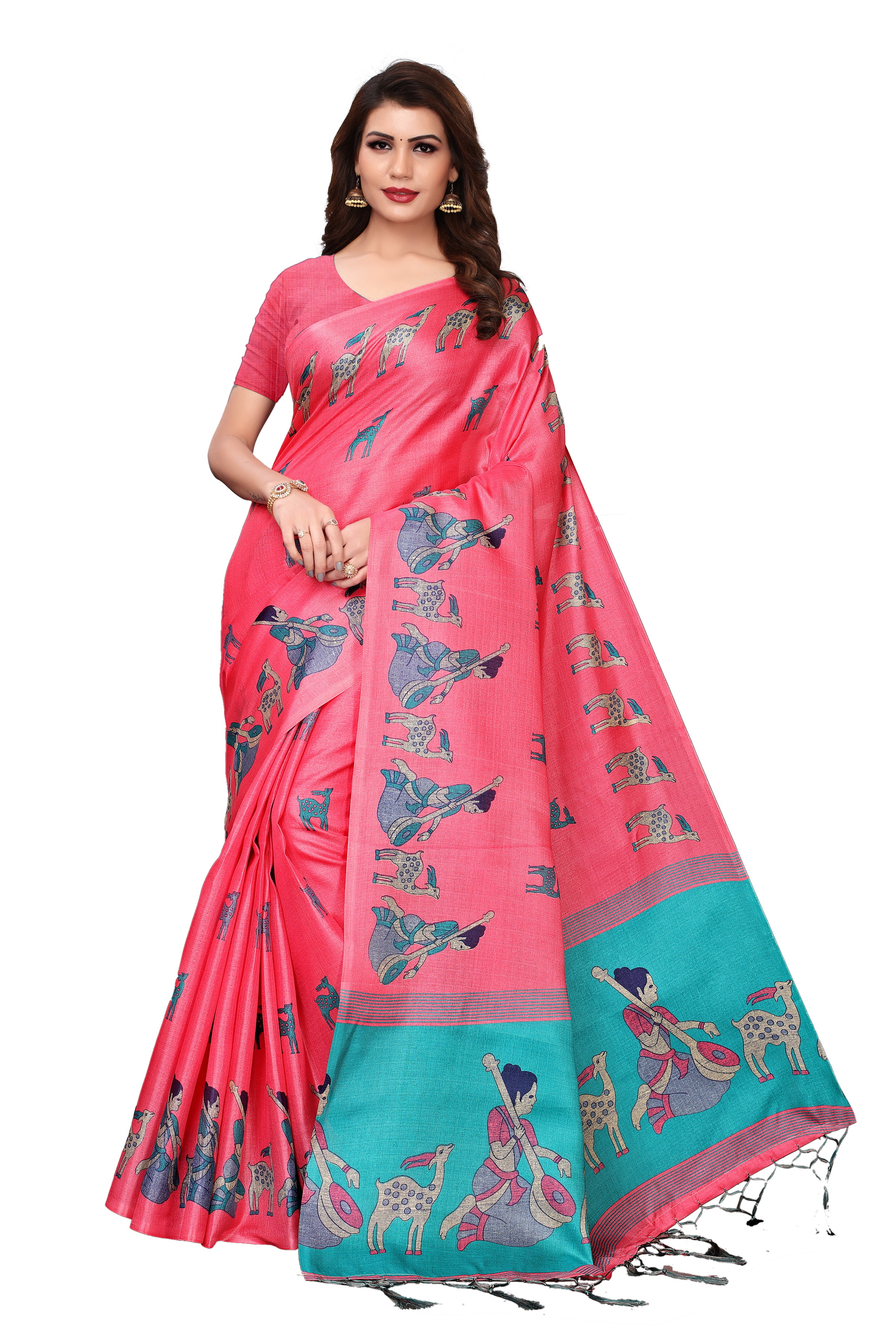Maithali Sarees - Premium Heavy Khadi Saree, Length: 5.5 Mtr, Blouse Length: 0.8 Mtr, Multi Color, Printed Pattern, With Patch Work Laces