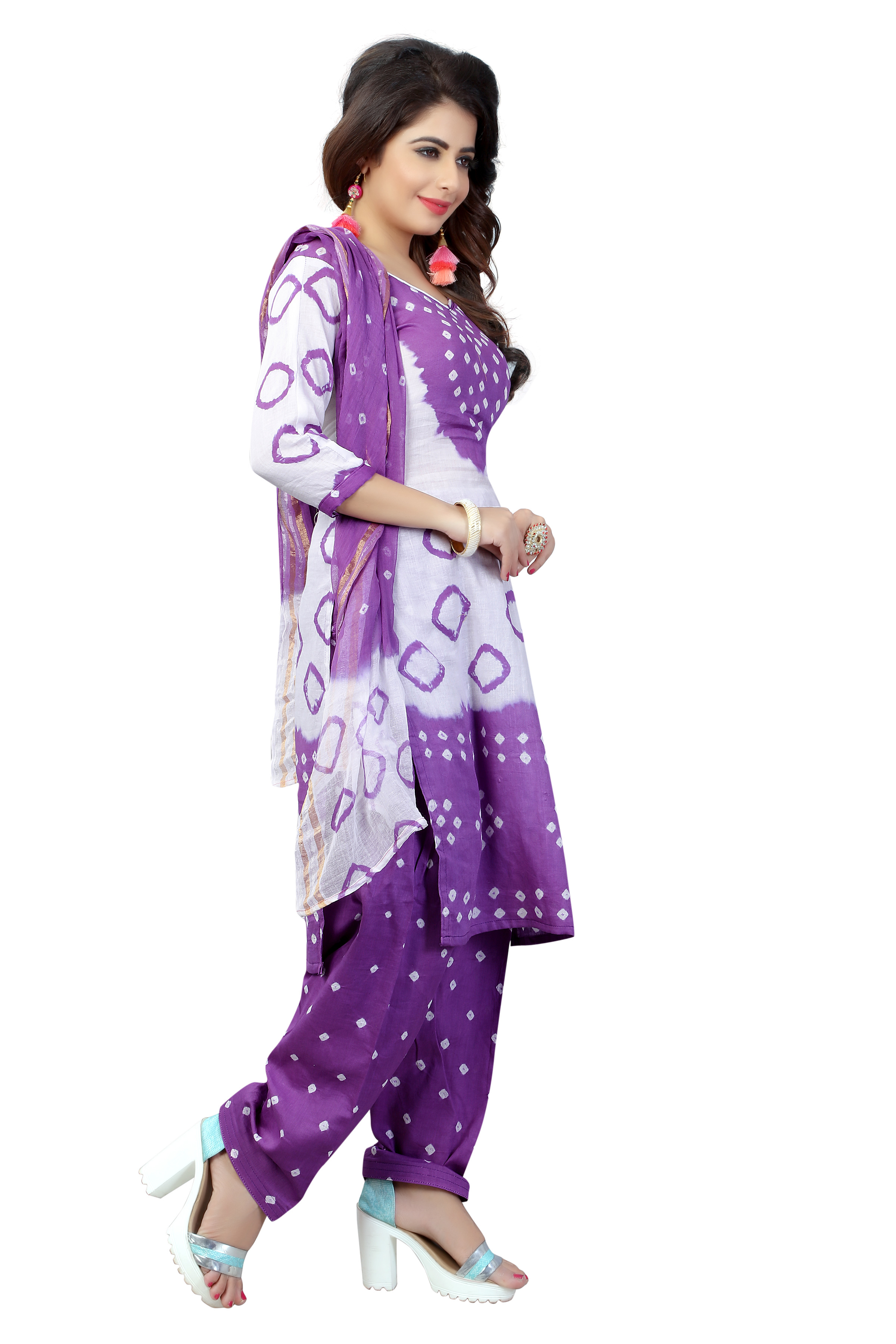 Multi Color Pure Cotton Bandhani Dress Material