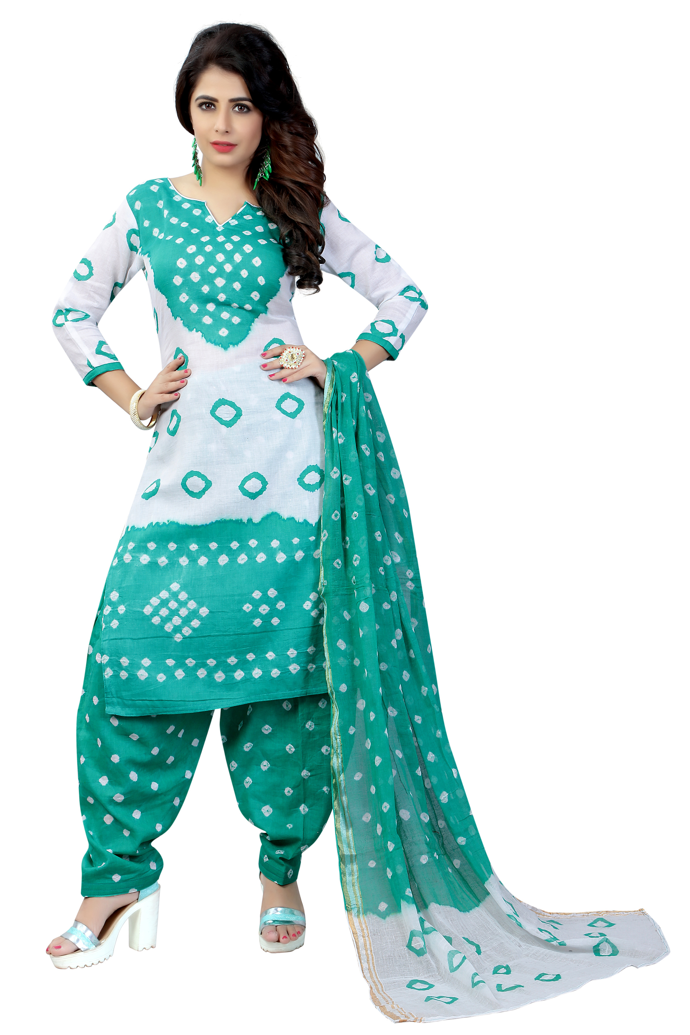 Multi Color Pure Cotton Bandhani Dress Material
