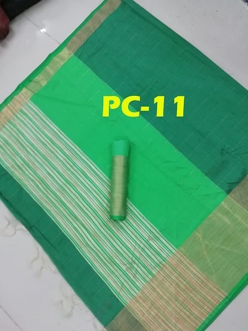 Description Soft Saree - Cotton Silk, 5.5 Mtr Length, Hara, Pila, Yellow, Blue, Black | Soft Fabric, Includes 0.8 Mtr Blouse Piece