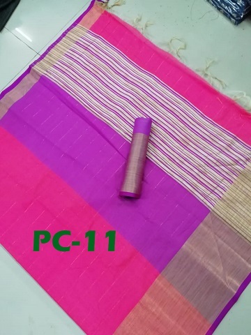 Description Soft Saree - Cotton Silk, 5.5 Mtr Length, Hara, Pila, Yellow, Blue, Black | Soft Fabric, Includes 0.8 Mtr Blouse Piece