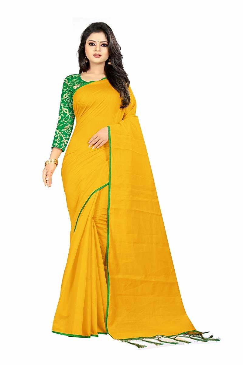 Doriya Cotton Saree - Cotton Material, 5.5 Mtr Length, Multi Color | Plain Pattern, 0.8 Mtr Blouse Length, Soft Drapability
