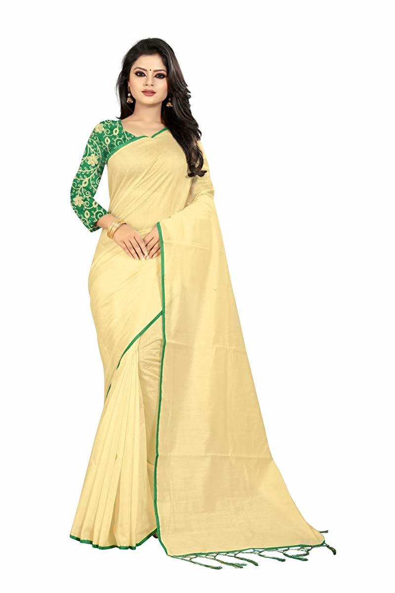 Doriya Cotton Saree - Cotton Material, 5.5 Mtr Length, Multi Color | Plain Pattern, 0.8 Mtr Blouse Length, Soft Drapability