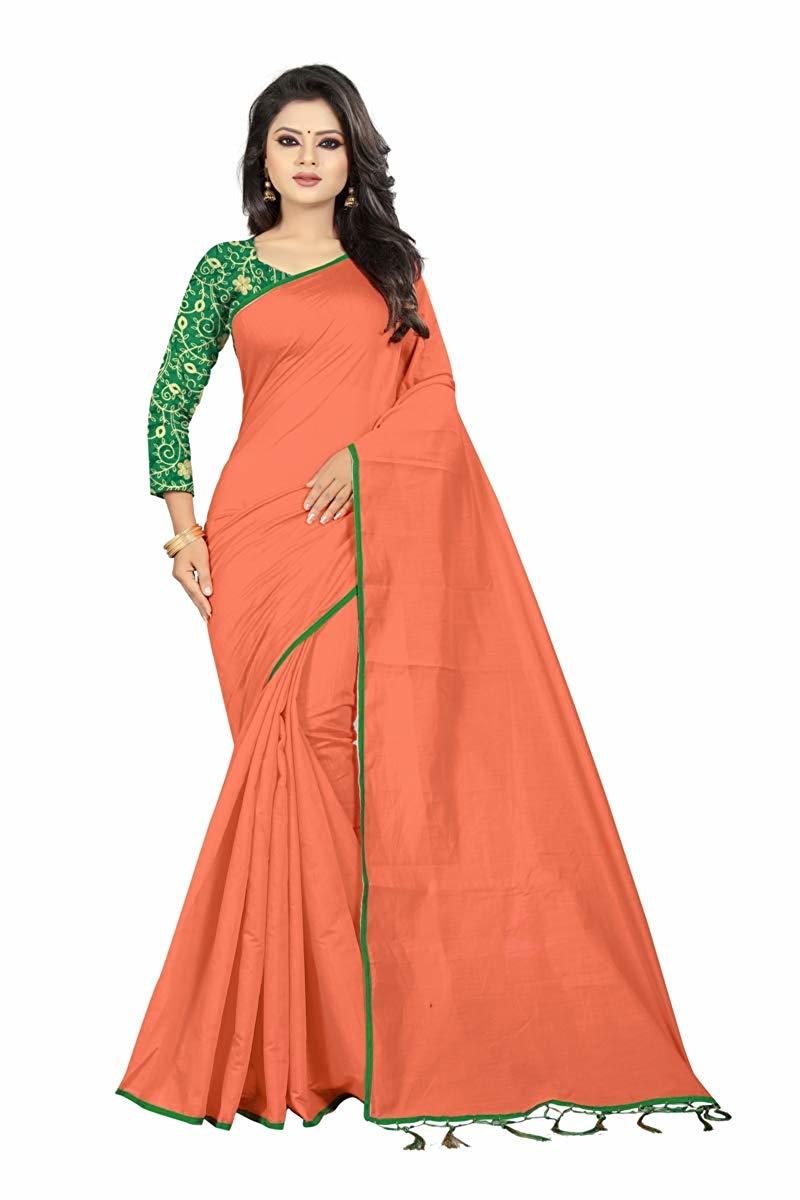 Doriya Cotton Saree - Cotton Material, 5.5 Mtr Length, Multi Color | Plain Pattern, 0.8 Mtr Blouse Length, Soft Drapability