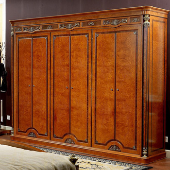 Solid Wood Modular Wardrobe - Solid Wood, Folding Door With Lacquer Finish | Antique Indian Style, No Assembly Required, Glass Elements
