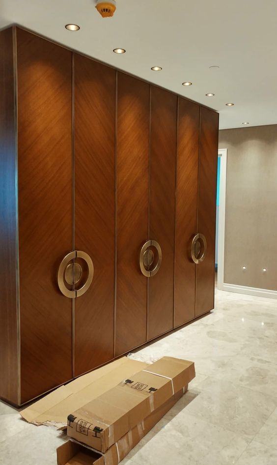 Solid Wood Modular Wardrobe - Solid Wood, Folding Door With Lacquer Finish | Antique Indian Style, No Assembly Required, Glass Elements