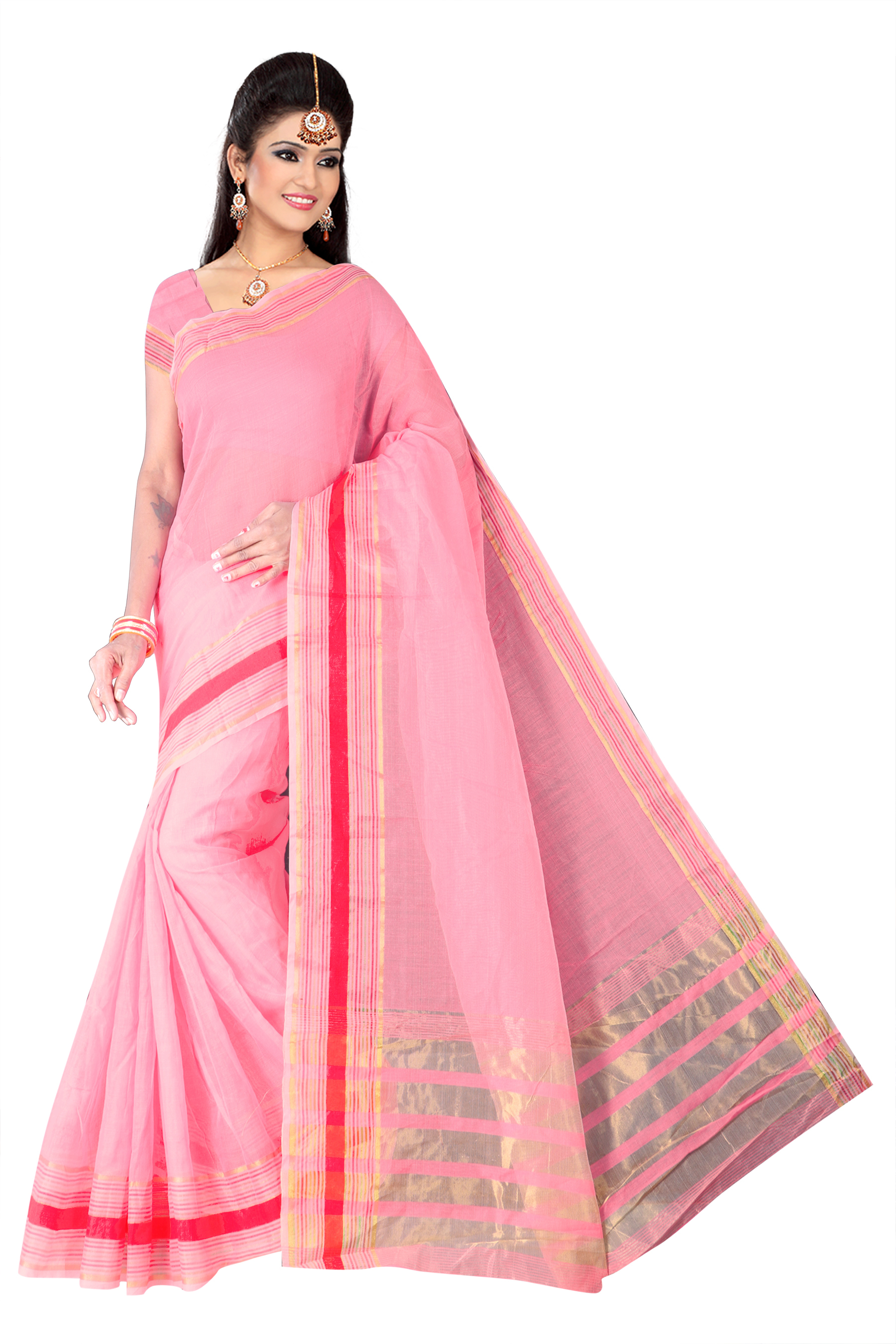 Pink New Desinging Super Net Saree