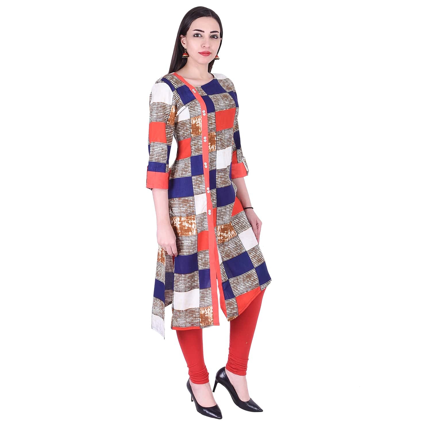 Rayon Kurti - 40 Inch Length, Bust Size 38 Inch, Shoulder Size 14.75 Inch | Breathable, Plus Size, Quick Dry, 3/4th Sleeve, Unique Style
