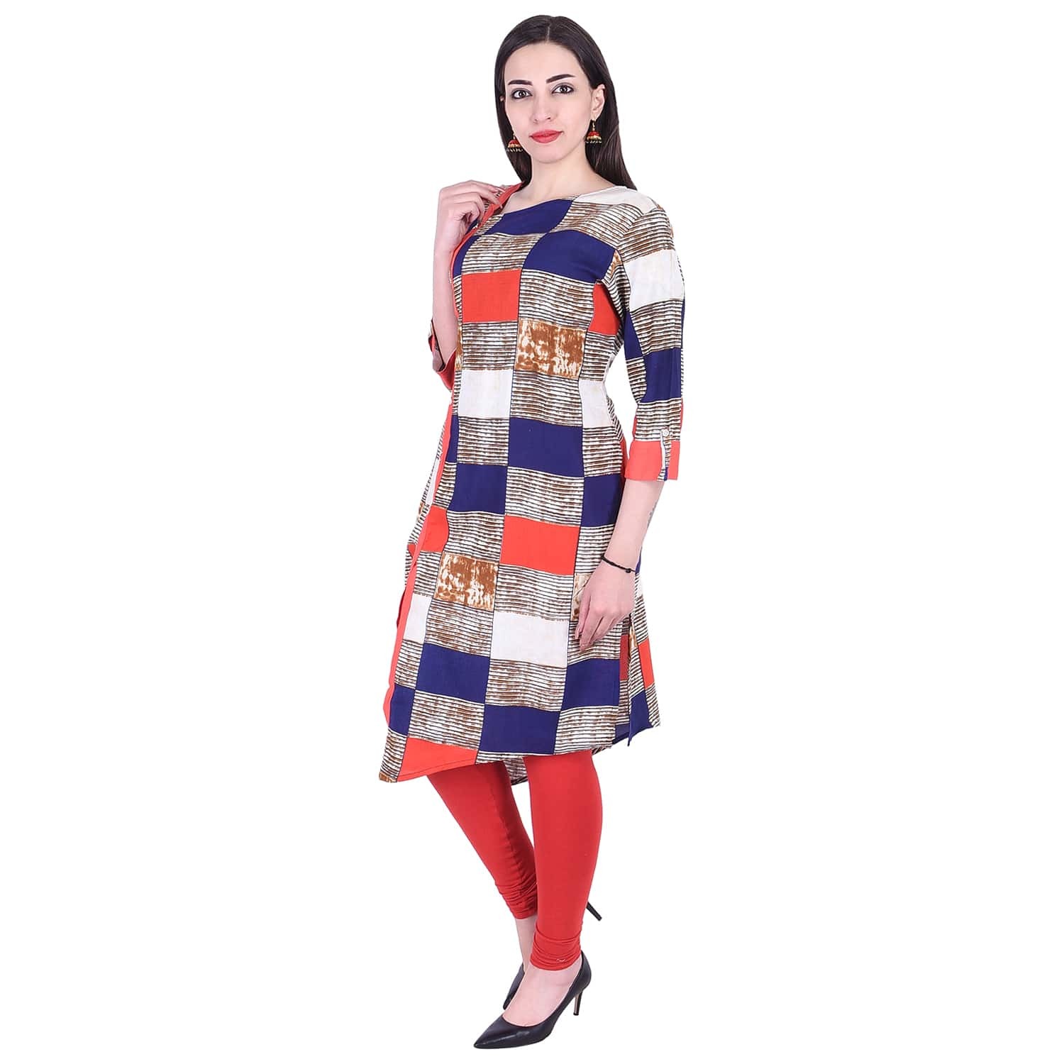 Rayon Kurti - 40 Inch Length, Bust Size 38 Inch, Shoulder Size 14.75 Inch | Breathable, Plus Size, Quick Dry, 3/4th Sleeve, Unique Style