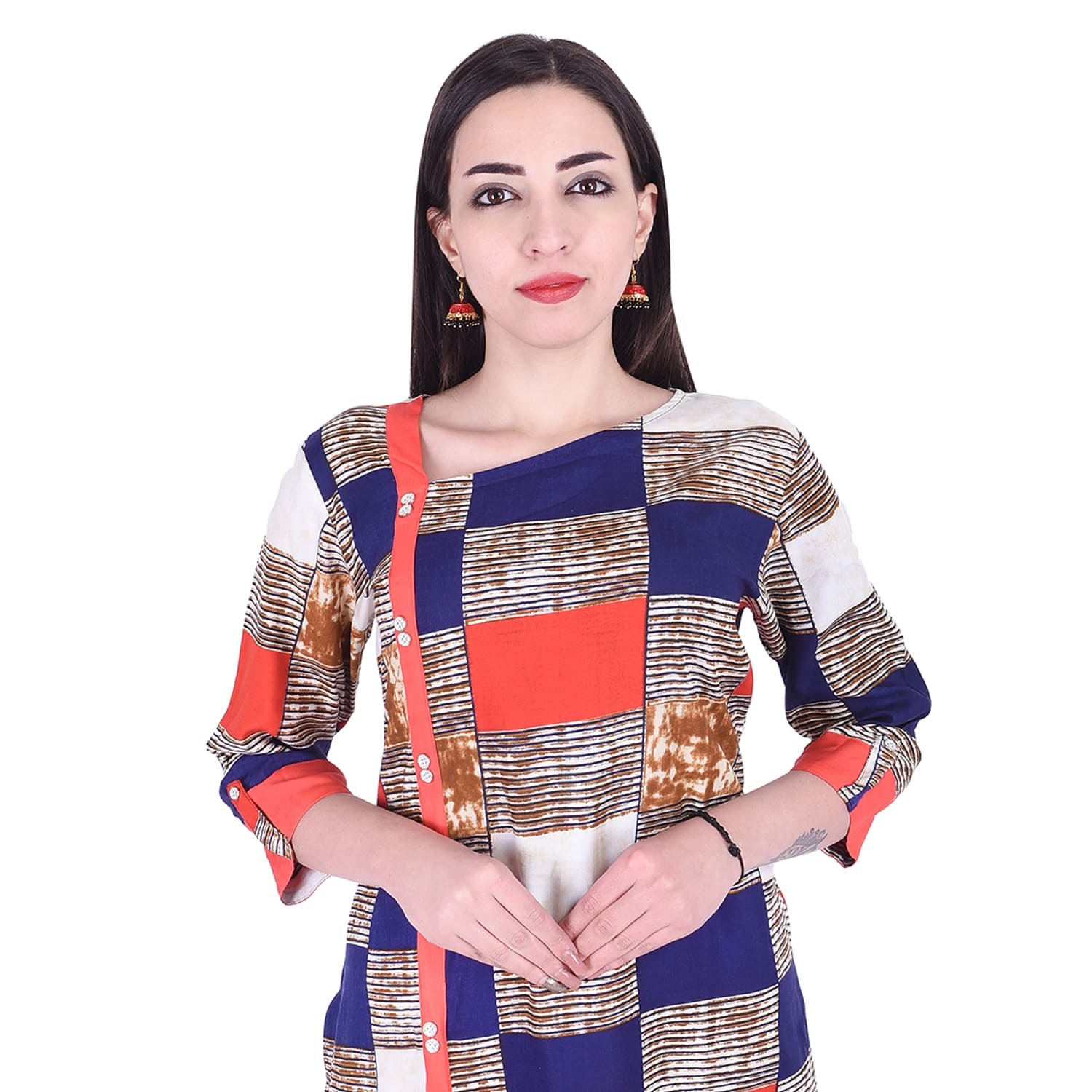 Rayon Kurti - 40 Inch Length, Bust Size 38 Inch, Shoulder Size 14.75 Inch | Breathable, Plus Size, Quick Dry, 3/4th Sleeve, Unique Style