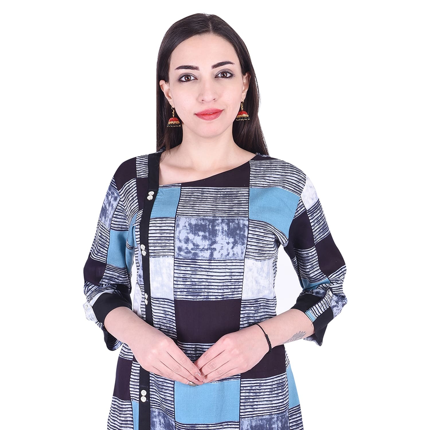 Rayon Kurti - 3/4 Sleeve, Length 40 Inch, Bust Size 38 Inch, Shoulder Size 14.75 Inch | Breathable, Quick Dry, Unique Style, Plus Size Available