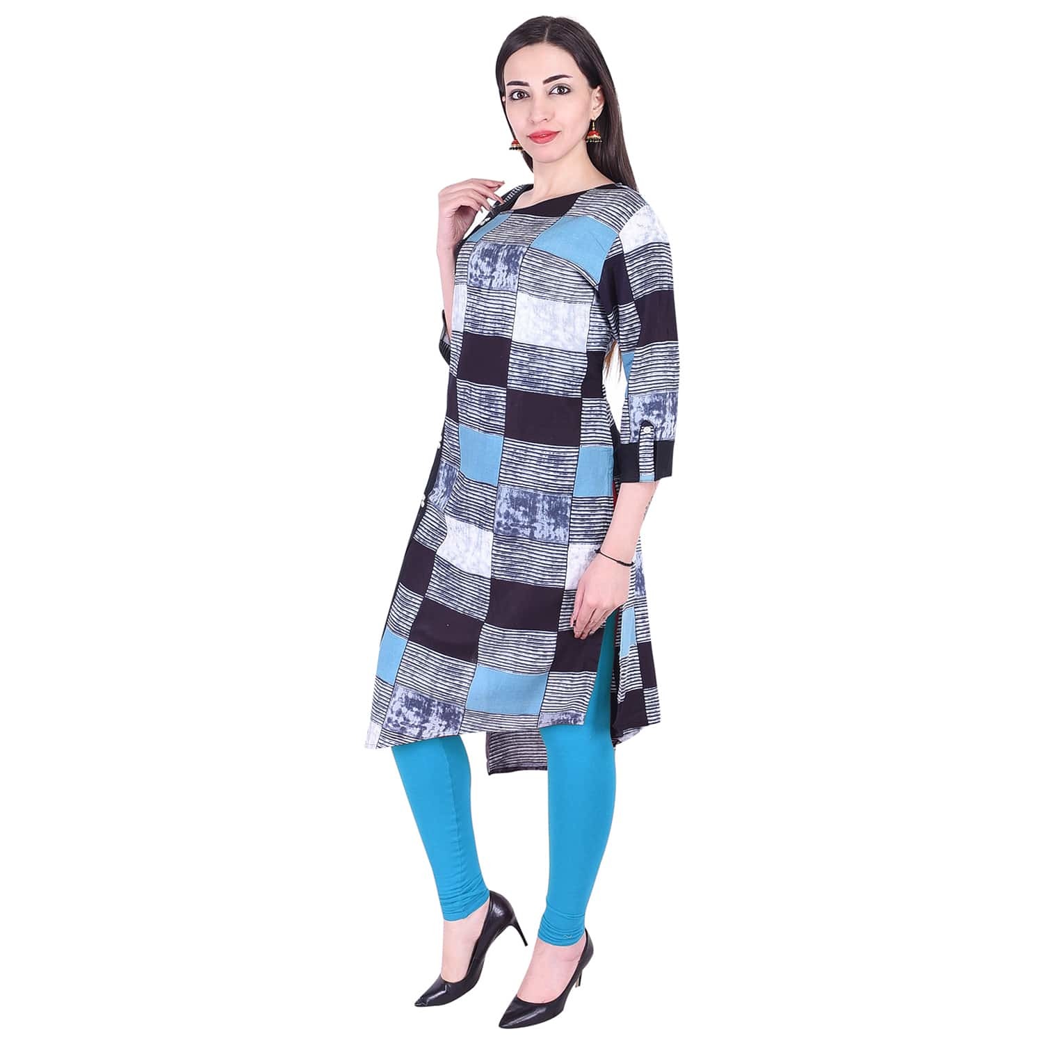 Rayon Kurti - 3/4 Sleeve, Length 40 Inch, Bust Size 38 Inch, Shoulder Size 14.75 Inch | Breathable, Quick Dry, Unique Style, Plus Size Available
