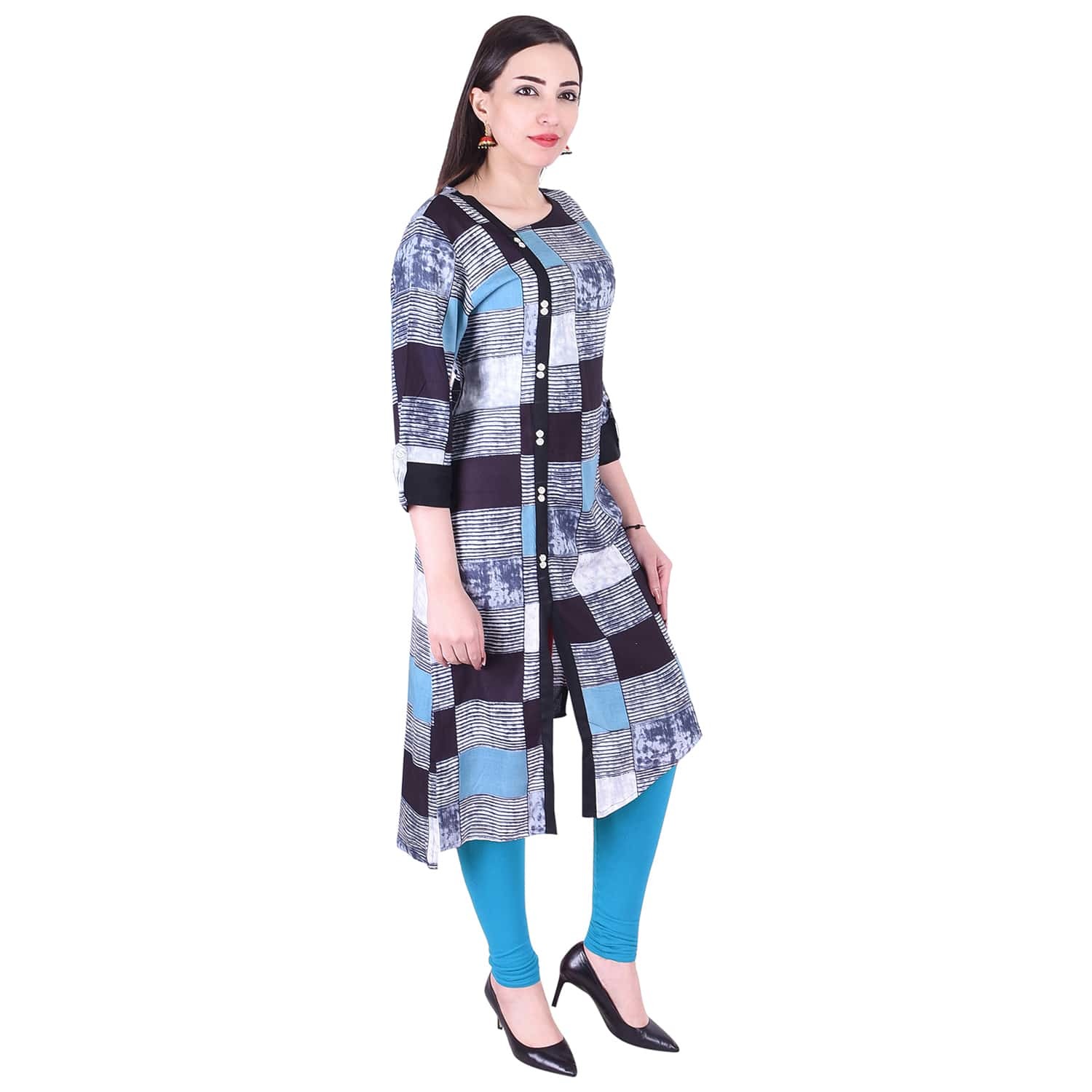 Rayon Kurti - 3/4 Sleeve, Length 40 Inch, Bust Size 38 Inch, Shoulder Size 14.75 Inch | Breathable, Quick Dry, Unique Style, Plus Size Available