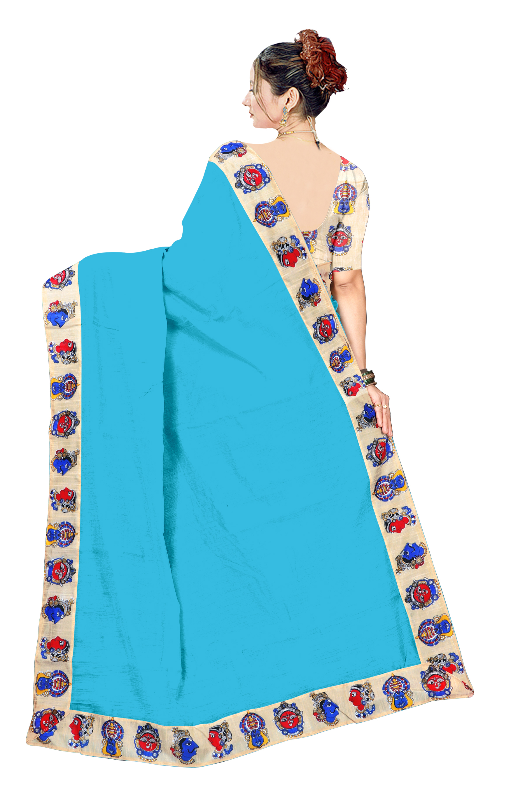 New Chiku Design Chanderi Saree - Cotton Silk, 5.5 Mtr Length, 0.8 Mtr Blouse | White, Orange, Red, Blue, Violet - Lace Closure, Plain Pattern, Indian Style