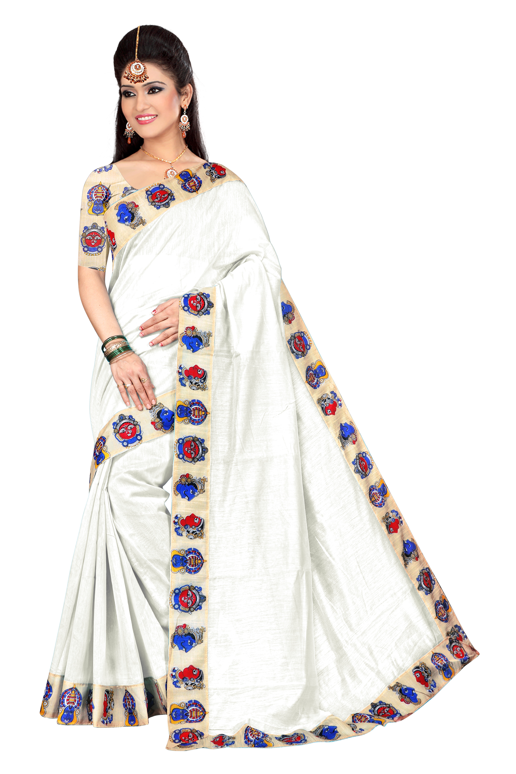 New Chiku Design Chanderi Saree - Cotton Silk, 5.5 Mtr Length, 0.8 Mtr Blouse | White, Orange, Red, Blue, Violet - Lace Closure, Plain Pattern, Indian Style