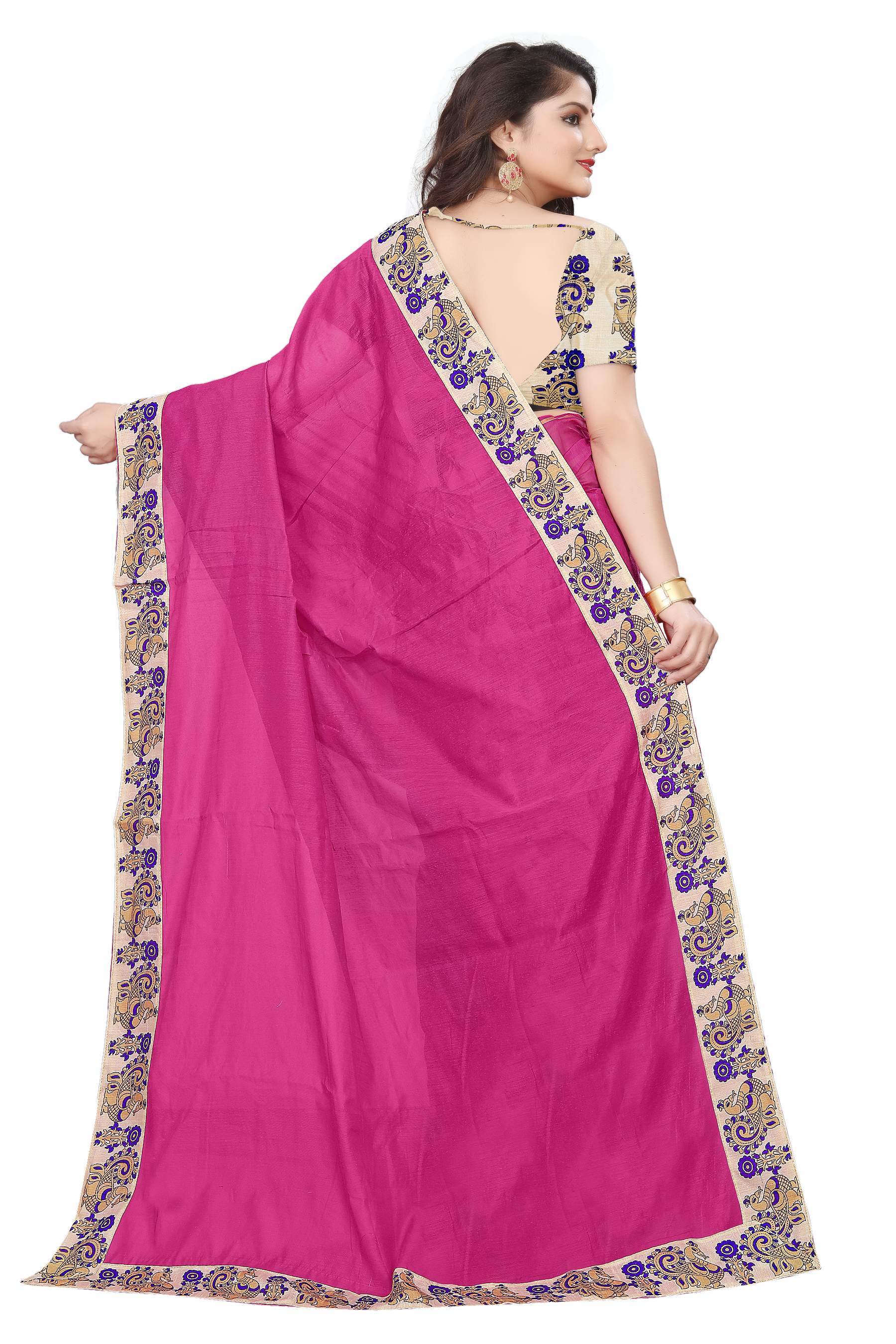 New Design Plain Chanderi Saree - Cotton Silk, 5.5 Mtr Length, Blue/orange/red/rani/chiku/yellow Color | Features: Plain Pattern, Lace Closure, 0.8 Mtr Blouse