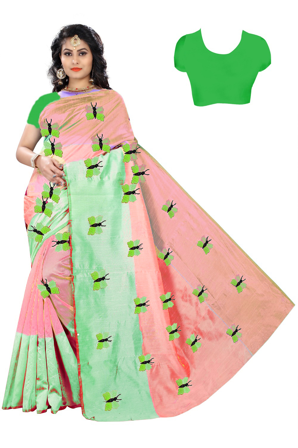 Butterfly Saree - Cotton Silk, 5.5 Mtr Length, Multi-printed Design | Gst Certified, Superior Quality, Elegant Blouse Included