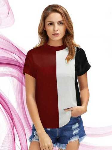 Half Sleeve Ladies Fancy Cotton T Shirt - Color: Maroon