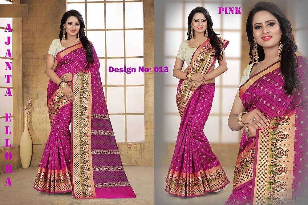 Ajanta Elora Poly Silk Saree - 5.5 Mtr Length, 0.8 Mtr Blouse | Handprinted, Art Silk, Multi-color Design, Hand Embroidery On Rich Fabric