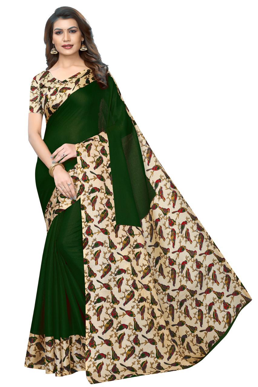 Fancy Silk Sarees - Khadi Silk, 5.5 Mtr Length, Green, Red, Orange, Pink | Plain Pattern, Comfortable Quality Fabric, Includes 0.80 Mtr Blouse