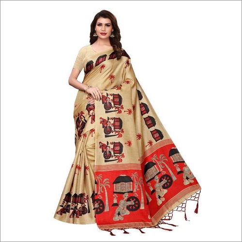 Kalamkari Silk Saree - Premium Heavy Khadi, 5.5 Mtr Length, Multi Color, Unique Printed Pattern