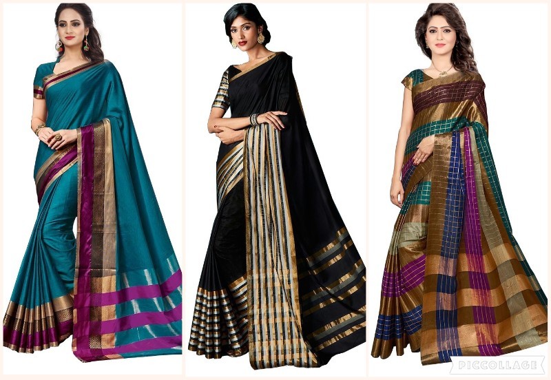 Diamond Jacquard Silk Saree - Cotton Silk, 5.5 Mtr Length, Multi Color | Printed Pattern, Blouse Length 0.8 Mtr, Gst Certified Standard Packaging