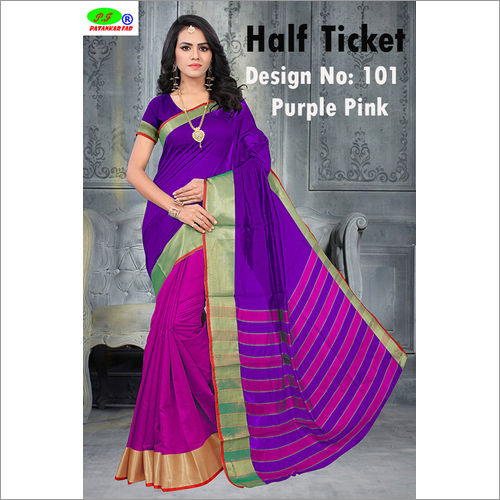 Multi Linnig Shade Poly Cotton Silk Saree