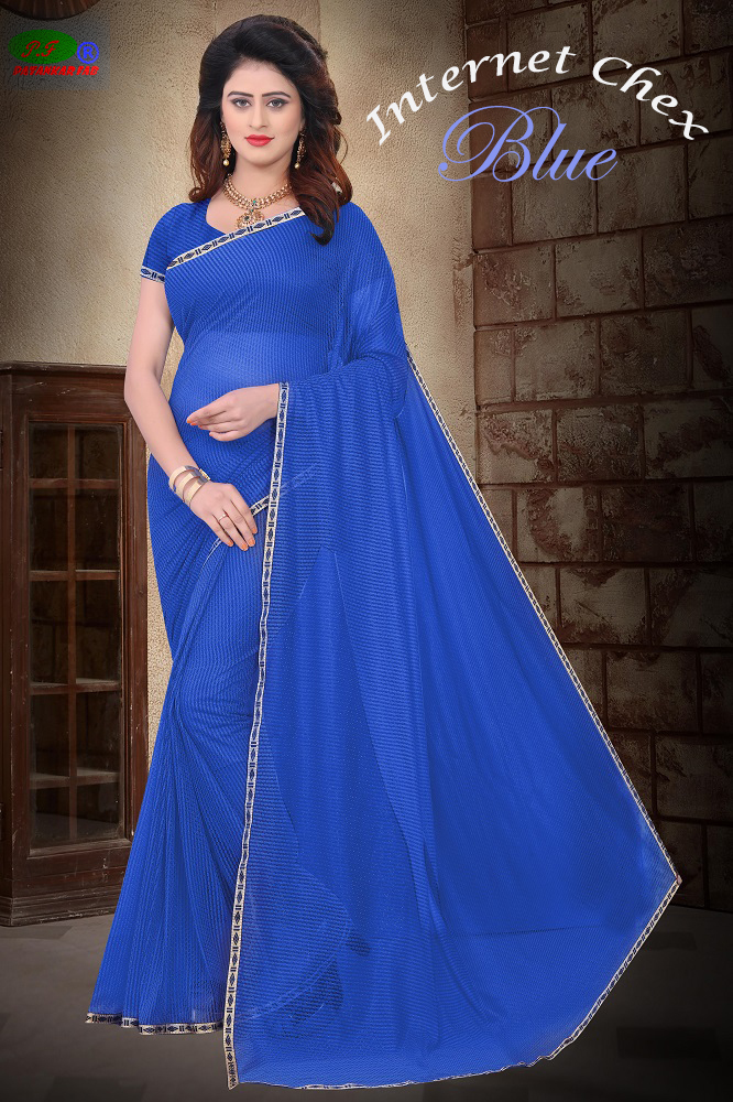 Filament Polyester Saree - 5.5 Mtr Length, 0.8 Mtr Blouse | Blue, Purple, Coffee, Pink, Gajari, Plain Pattern, Resam Embroidery