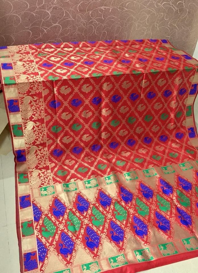 Red Mayuri Banarasi Silk Saree