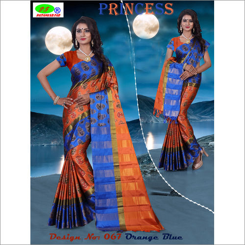 Multi Colour New Foil Printed Cotton Silk Saree