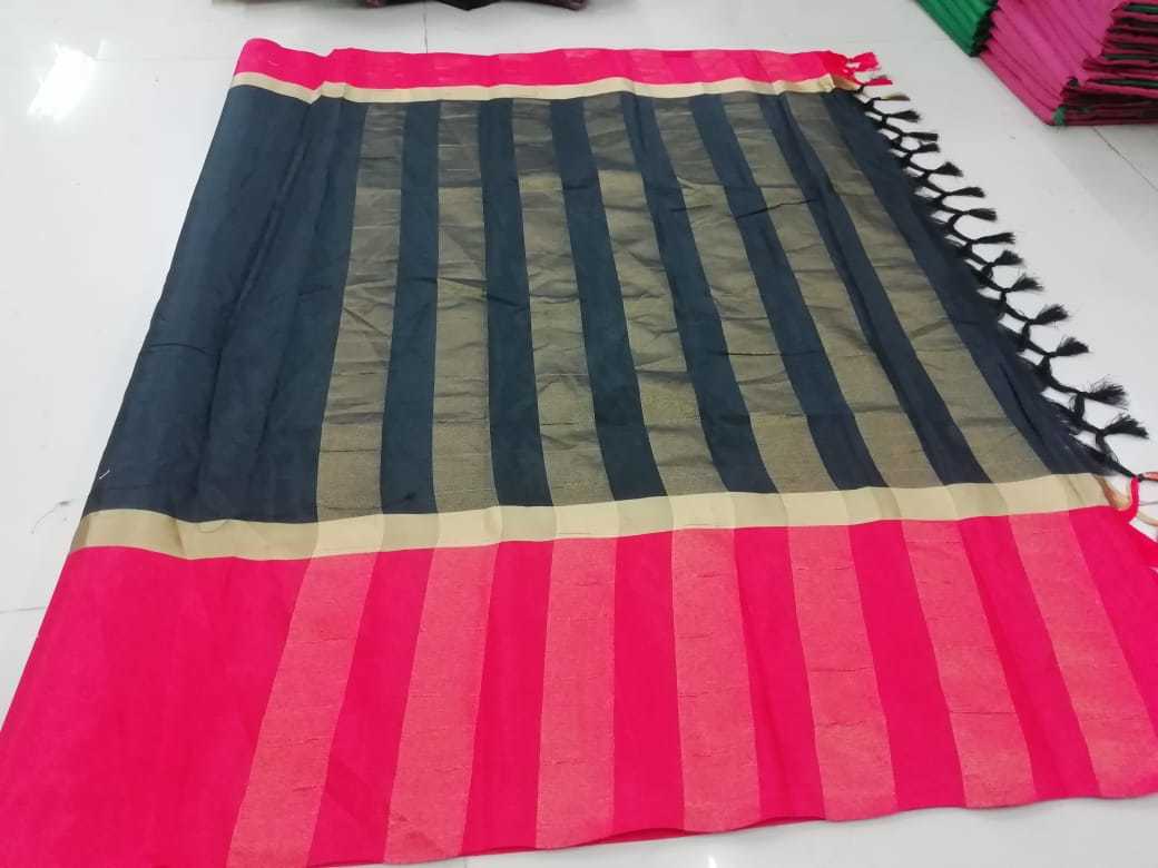 Igna Jhalar Saree - Pure Soft Cotton Silk, 5.5 Mtr Length, Printed In Orange, Red, White, Black, Light Green, With Stone Work