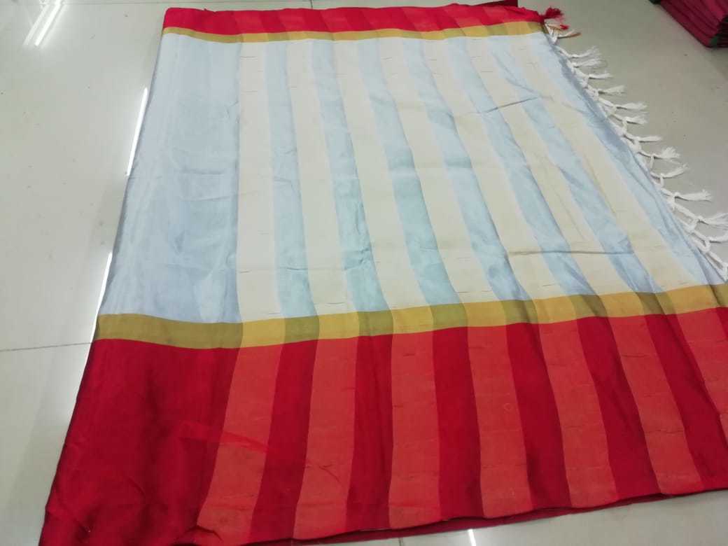 Igna Jhalar Saree - Pure Soft Cotton Silk, 5.5 Mtr Length, Printed In Orange, Red, White, Black, Light Green, With Stone Work