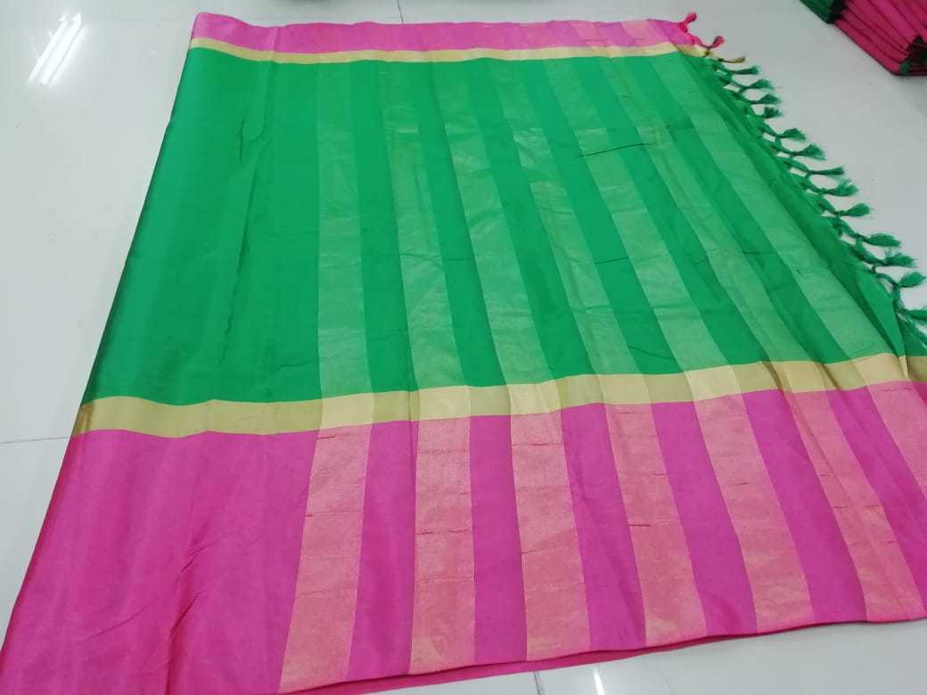 Igna Jhalar Saree - Pure Soft Cotton Silk, 5.5 Mtr Length, Printed In Orange, Red, White, Black, Light Green, With Stone Work