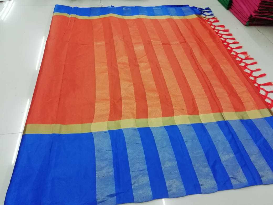 Igna Jhalar Saree - Pure Soft Cotton Silk, 5.5 Mtr Length, Printed In Orange, Red, White, Black, Light Green, With Stone Work