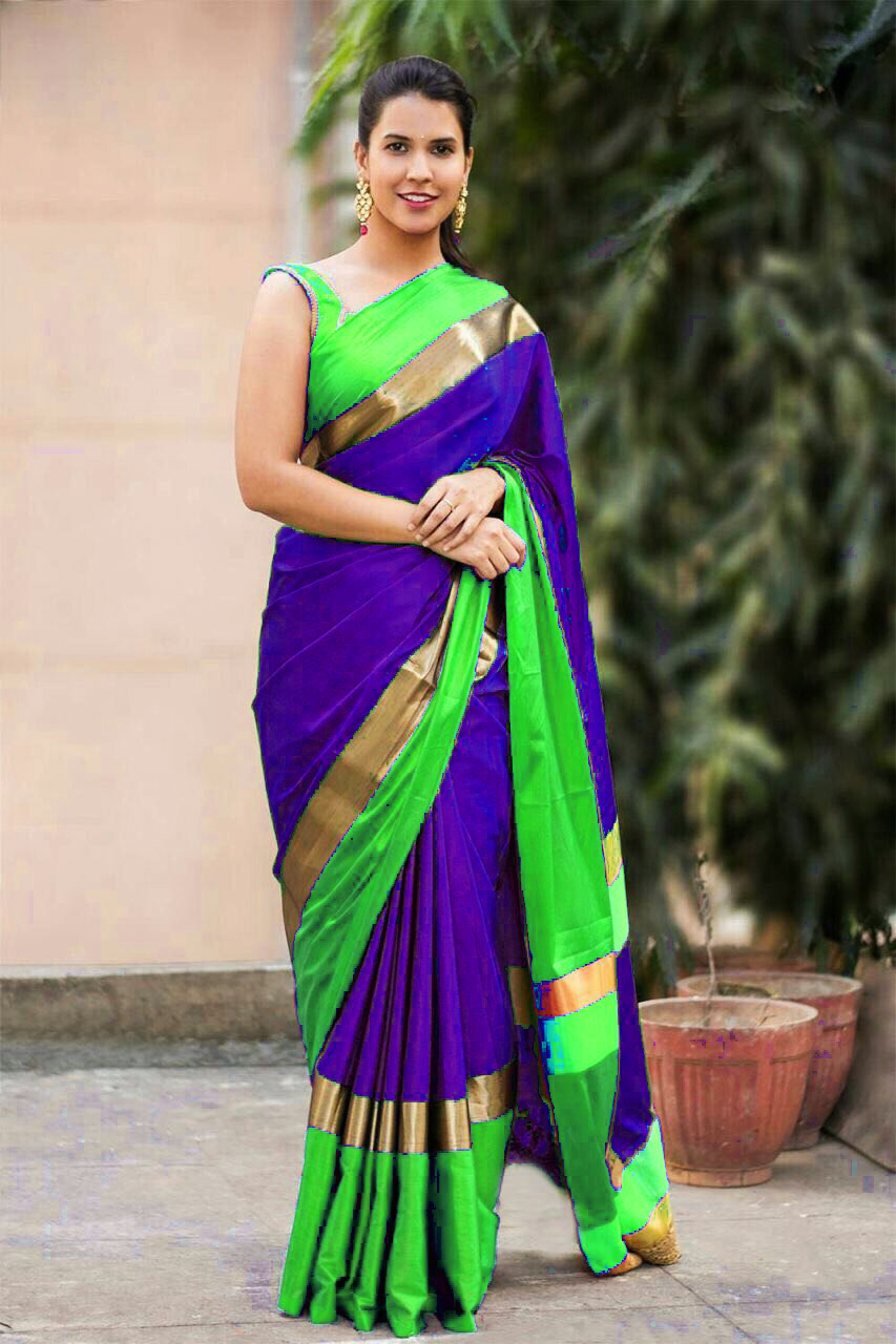 Igna Saree - Cotton Silk Fabric, 5.5 Mtr Length, Multi-color | Plain Pattern, Blouse Length 0.8 Mtr, Ideal For Elegant Occasions