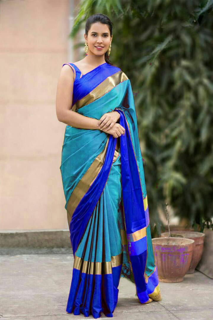 Igna Saree - Cotton Silk Fabric, 5.5 Mtr Length, Multi-color | Plain Pattern, Blouse Length 0.8 Mtr, Ideal For Elegant Occasions