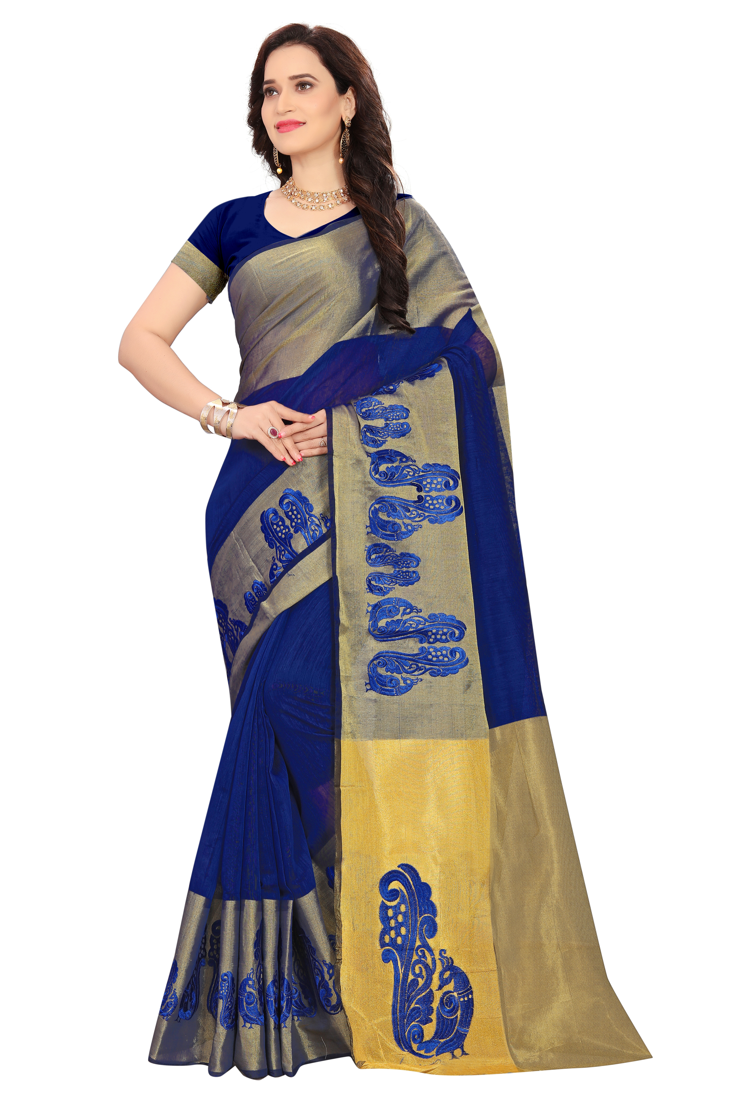 Khubsurat Saree - Soft Cotton Silk 5.5 Mtr Length Multi-color Printed Pattern Patch Work Design Perfect For Festive Occasions