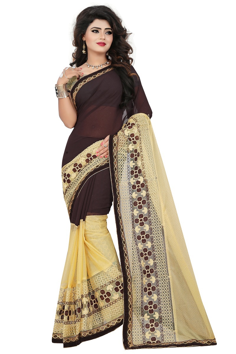 Khubsurat Saree - Soft Cotton Silk 5.5 Mtr Length Multi-color Printed Pattern Patch Work Design Perfect For Festive Occasions