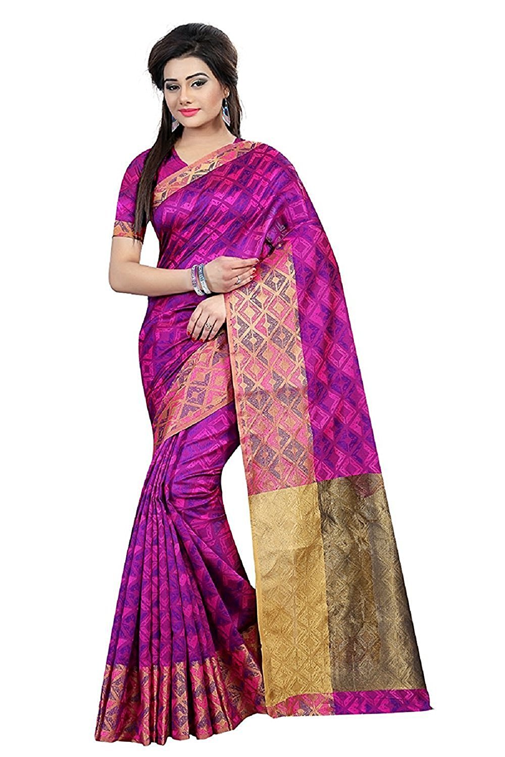 Khubsurat Saree - Soft Cotton Silk 5.5 Mtr Length Multi-color Printed Pattern Patch Work Design Perfect For Festive Occasions