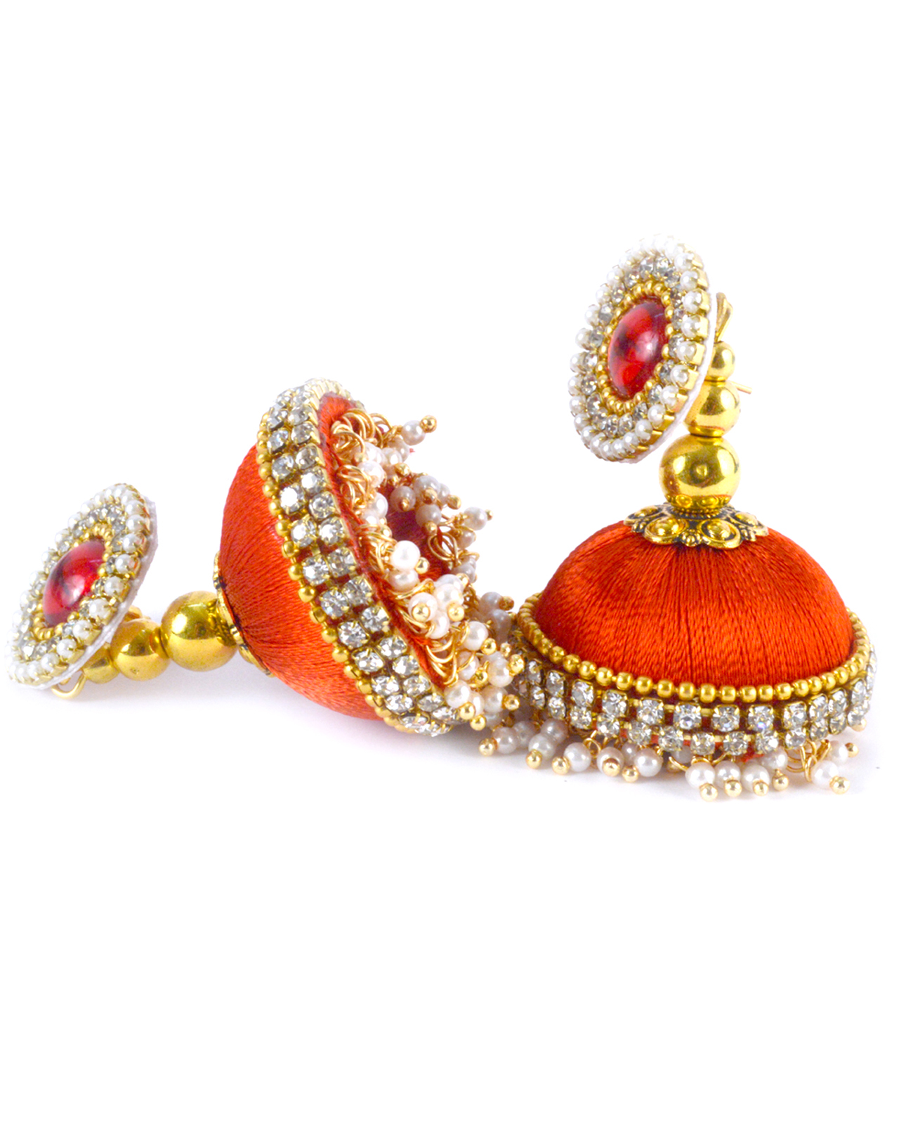 Latest Design Lorial Orange Silk Thread Earringns Drop Earrings