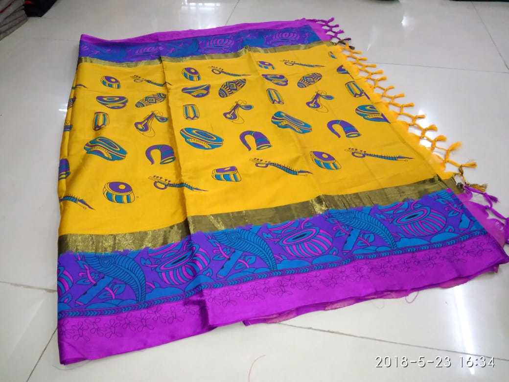 Cotton Silk Saree - 5.5 Mtr Length, Ribbons Closure | Printed Fabric In Orange, Pink, Blue, Green, Light Green, Rama