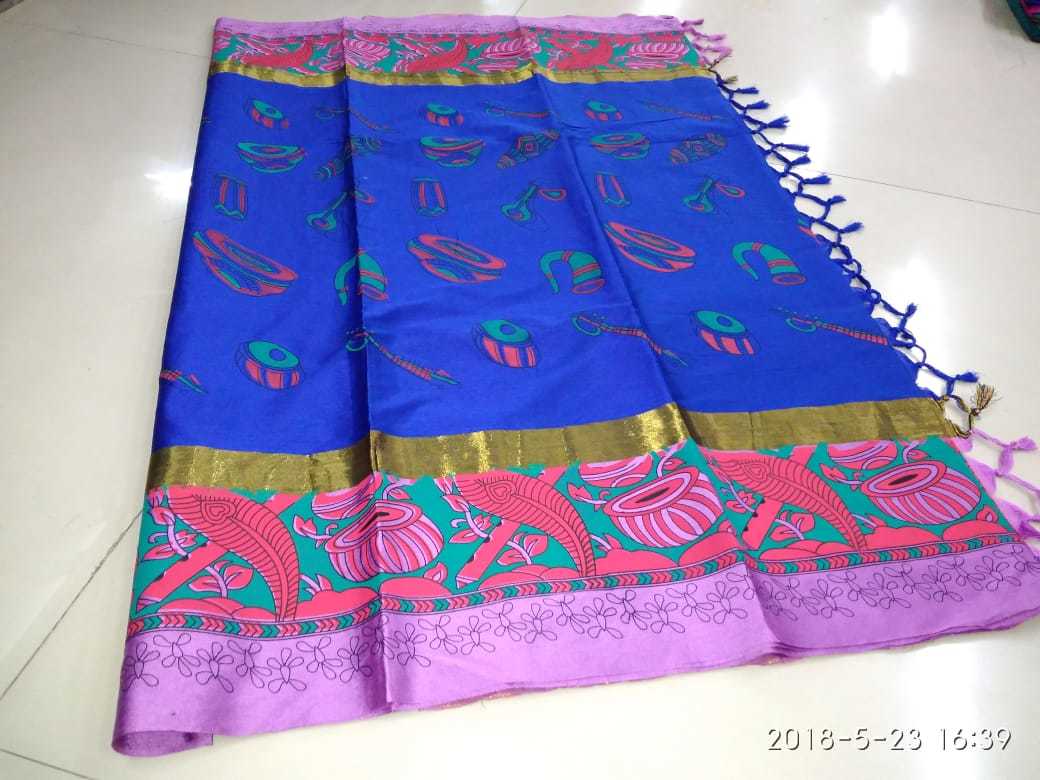 Cotton Silk Saree - 5.5 Mtr Length, Ribbons Closure | Printed Fabric In Orange, Pink, Blue, Green, Light Green, Rama