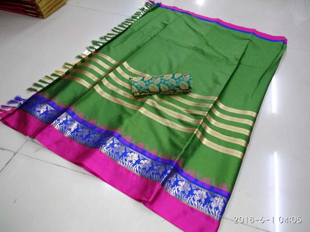 Green Denial Cotton Silk Saree