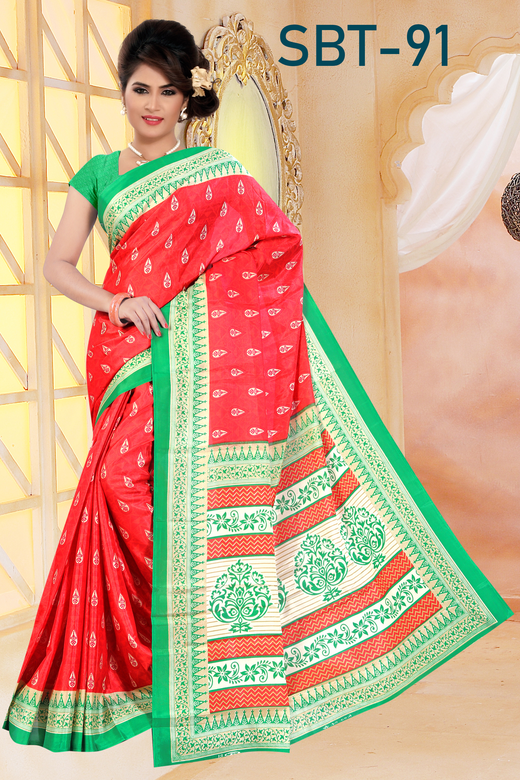 New Light Weight Silk Saree - 5.5 Mtr Length, 0.8 Mtr Blouse | Multi Color, Brocade Fabric, Printed Pattern, Lahenga Style With Beads And Stone Work