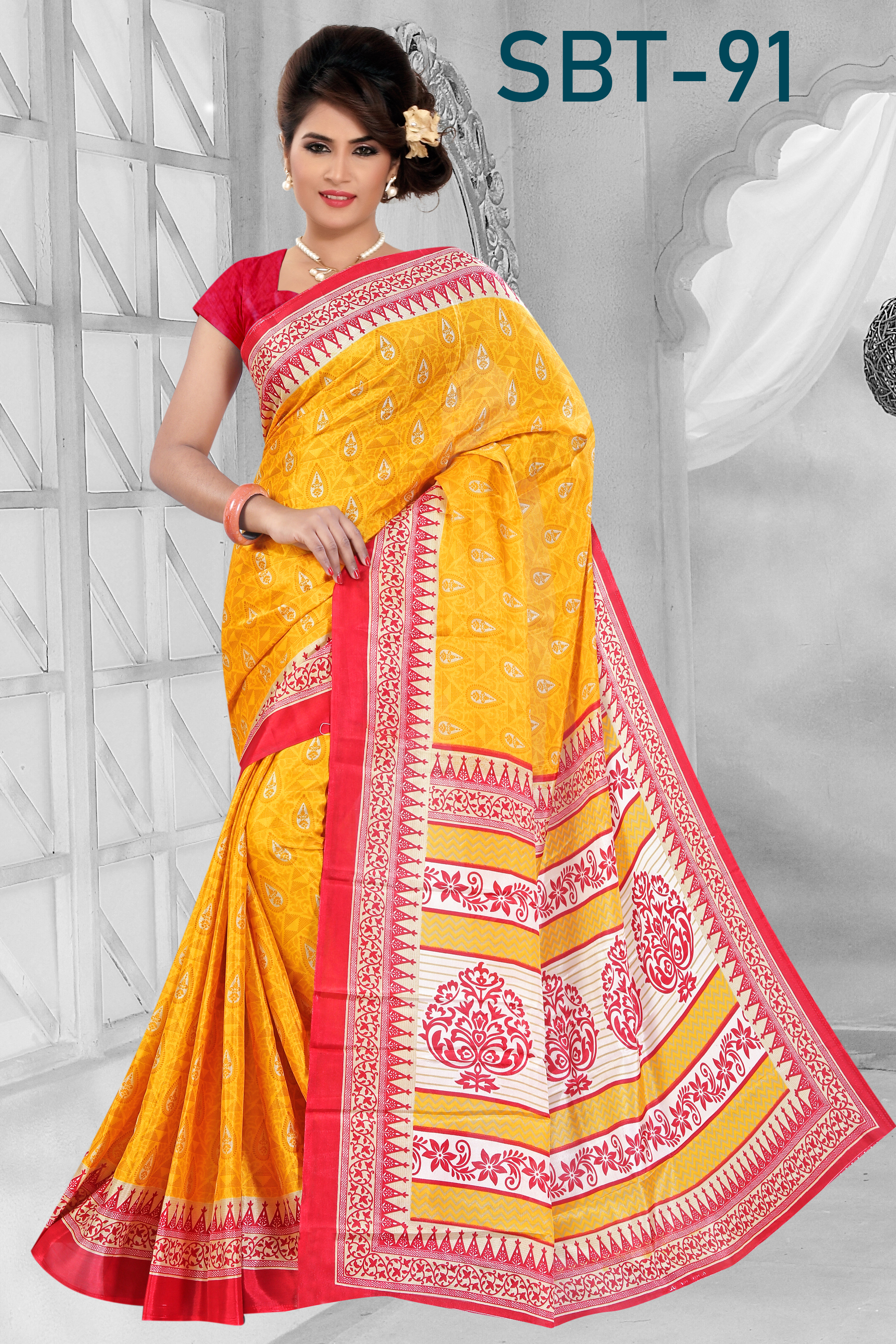 New Light Weight Silk Saree - 5.5 Mtr Length, 0.8 Mtr Blouse | Multi Color, Brocade Fabric, Printed Pattern, Lahenga Style With Beads And Stone Work