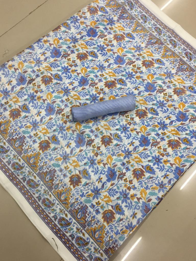Kashmiri Silk Saree - 5.5 Mtr Length, 0.8 Mtr Blouse | Multi-color Art Silk, Printed Pattern With Stone Work For All Seasons